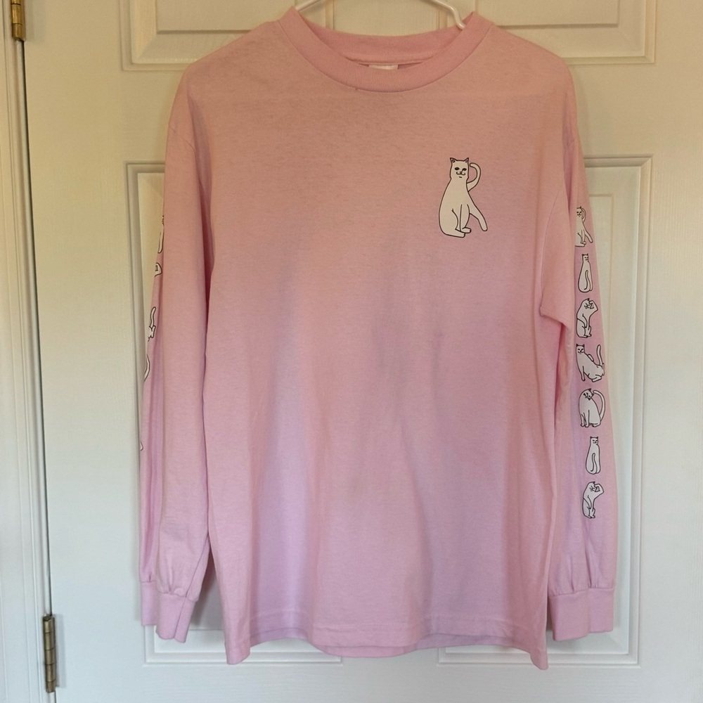RIP N DIP • Women’s Pink Long Sleeve Shirt with Cats on the Sleeves Size- Medium
